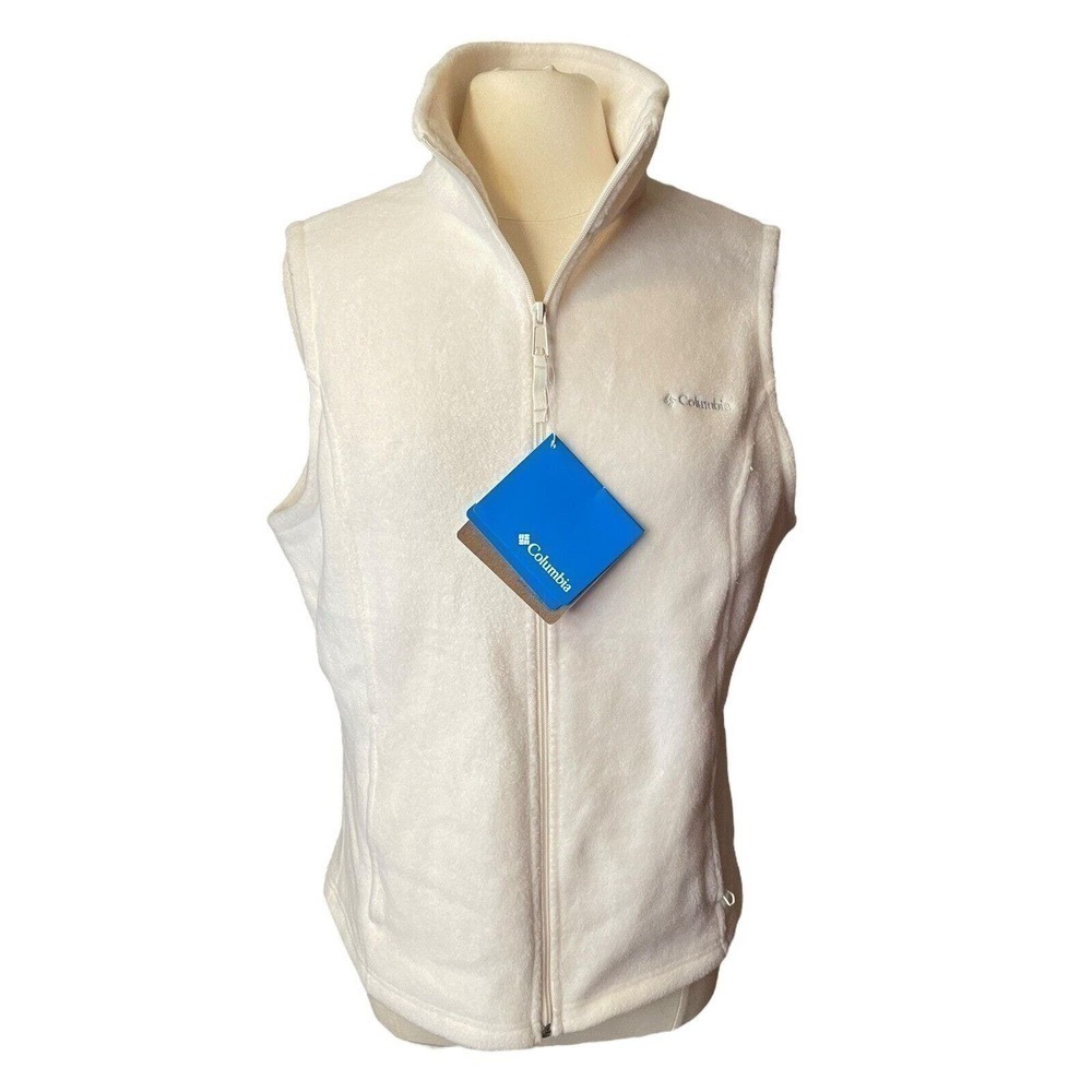 Columbia NEW Benton Springs Fleece Vest Cream Full Zip Zipper Pockets Size Large